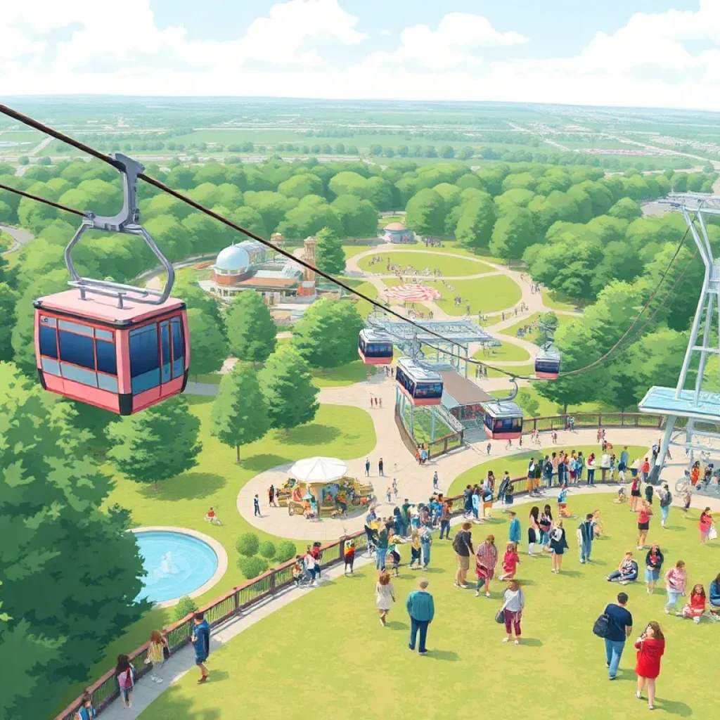 Aerial gondola system navigating over Great Park