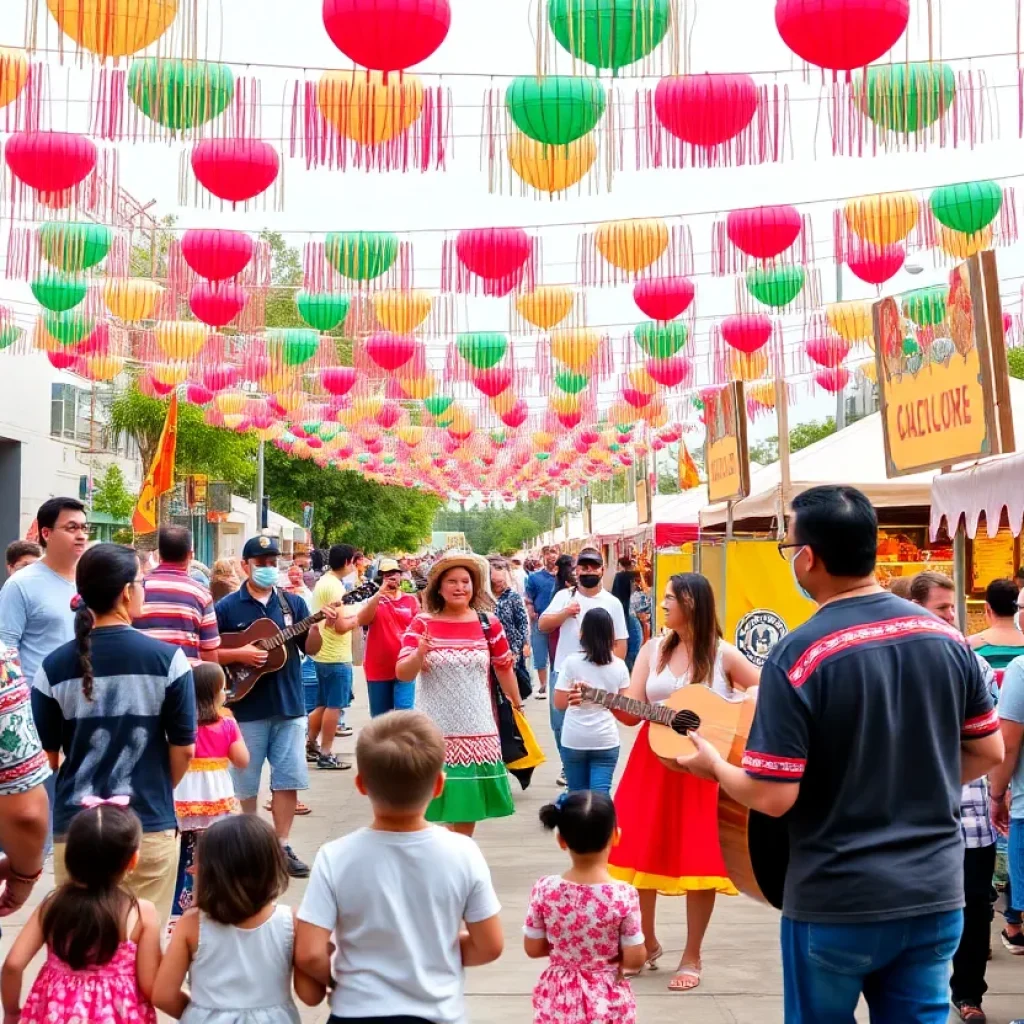 Families celebrating Cinco de Mayo with traditional music and food in Southern California.