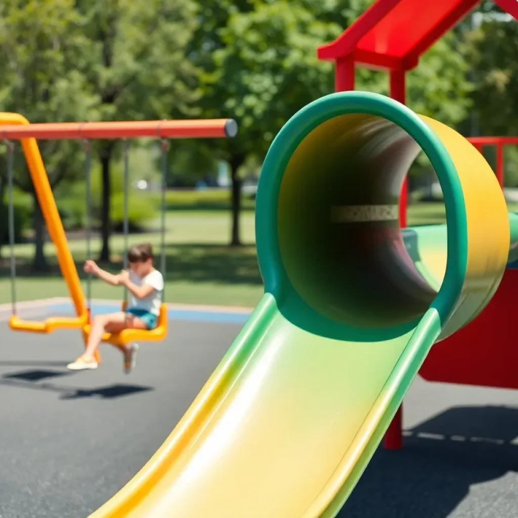 Newport Beach playground designed for accessibility with colorful play equipment.