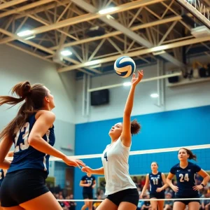 Orange Coast College Men's Volleyball team in action during playoff match
