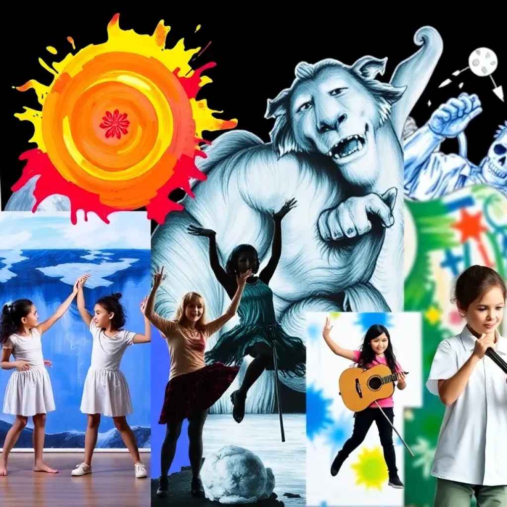 Collage of young artists from Orange County celebrating their talents in various art forms.