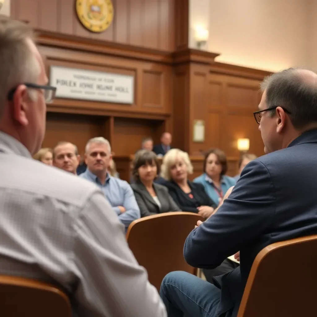 Residents participating in a town hall meeting about bribery scandal