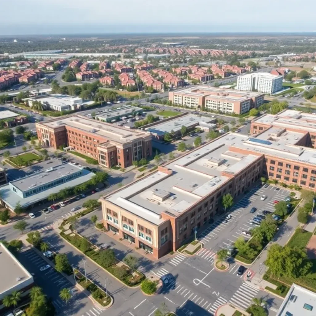 A mixed-use mall redevelopment in Orange County featuring shops and apartments.