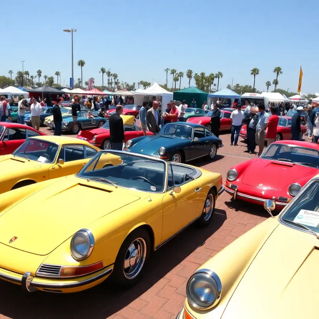 Bidders and Porsche cars at the Costa Mesa auction