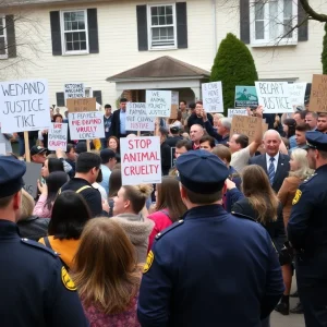 Demonstrators at a protest for animal rights in Santa Ana