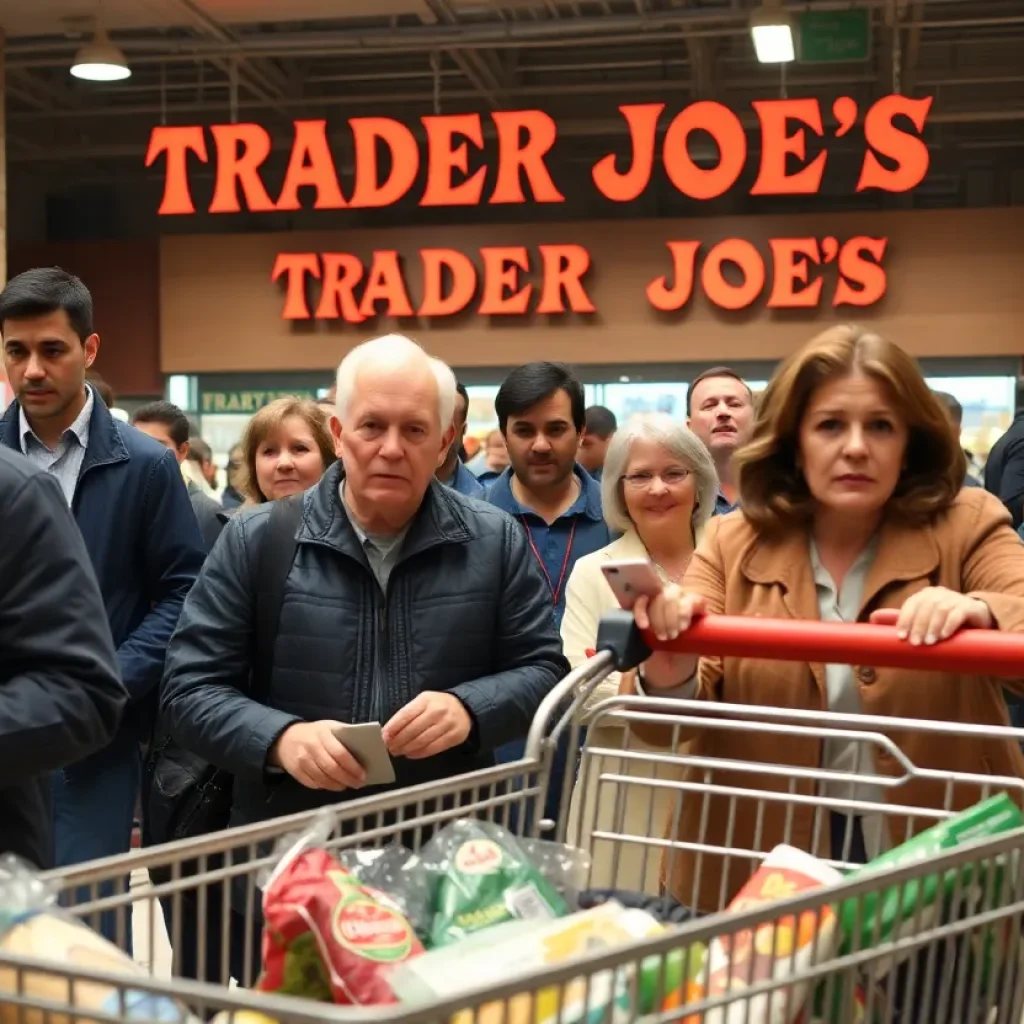 Busy Trader Joe's supermarket with shoppers