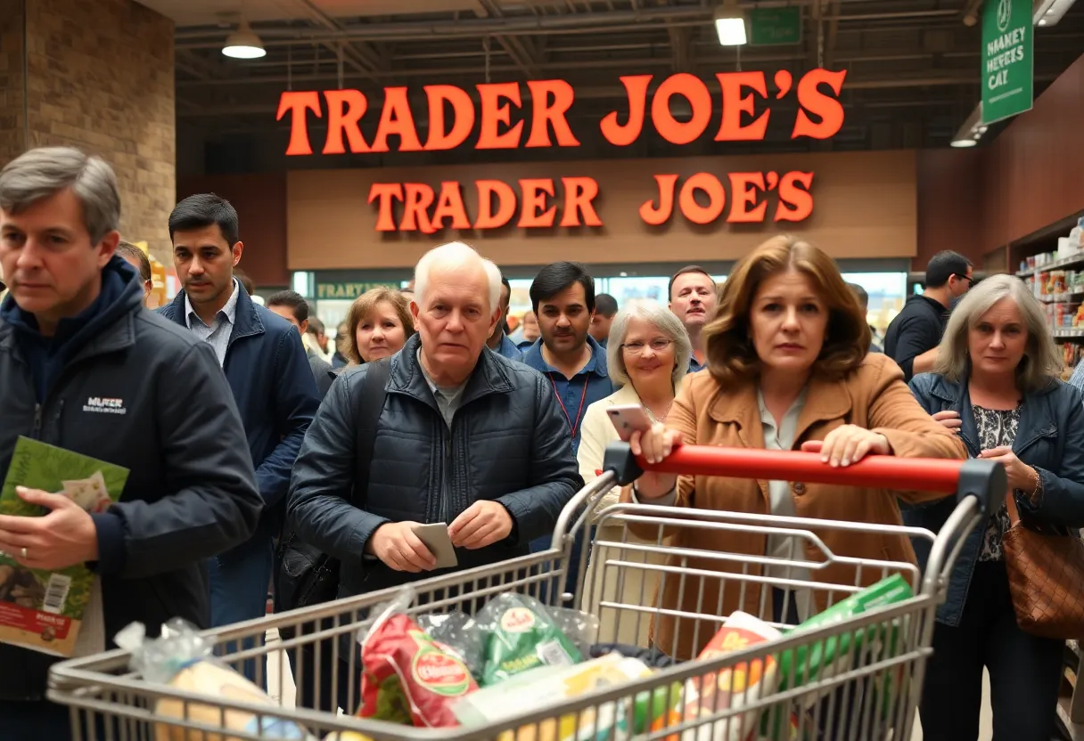 Busy Trader Joe's supermarket with shoppers