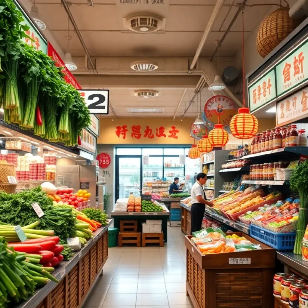 Inside view of T&T Supermarket featuring Asian groceries and fresh produce
