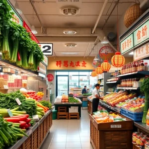 Inside view of T&T Supermarket featuring Asian groceries and fresh produce