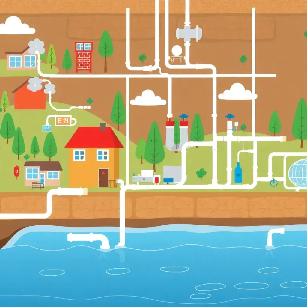 Illustration depicting the wastewater treatment process in Fullerton