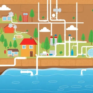 Illustration depicting the wastewater treatment process in Fullerton