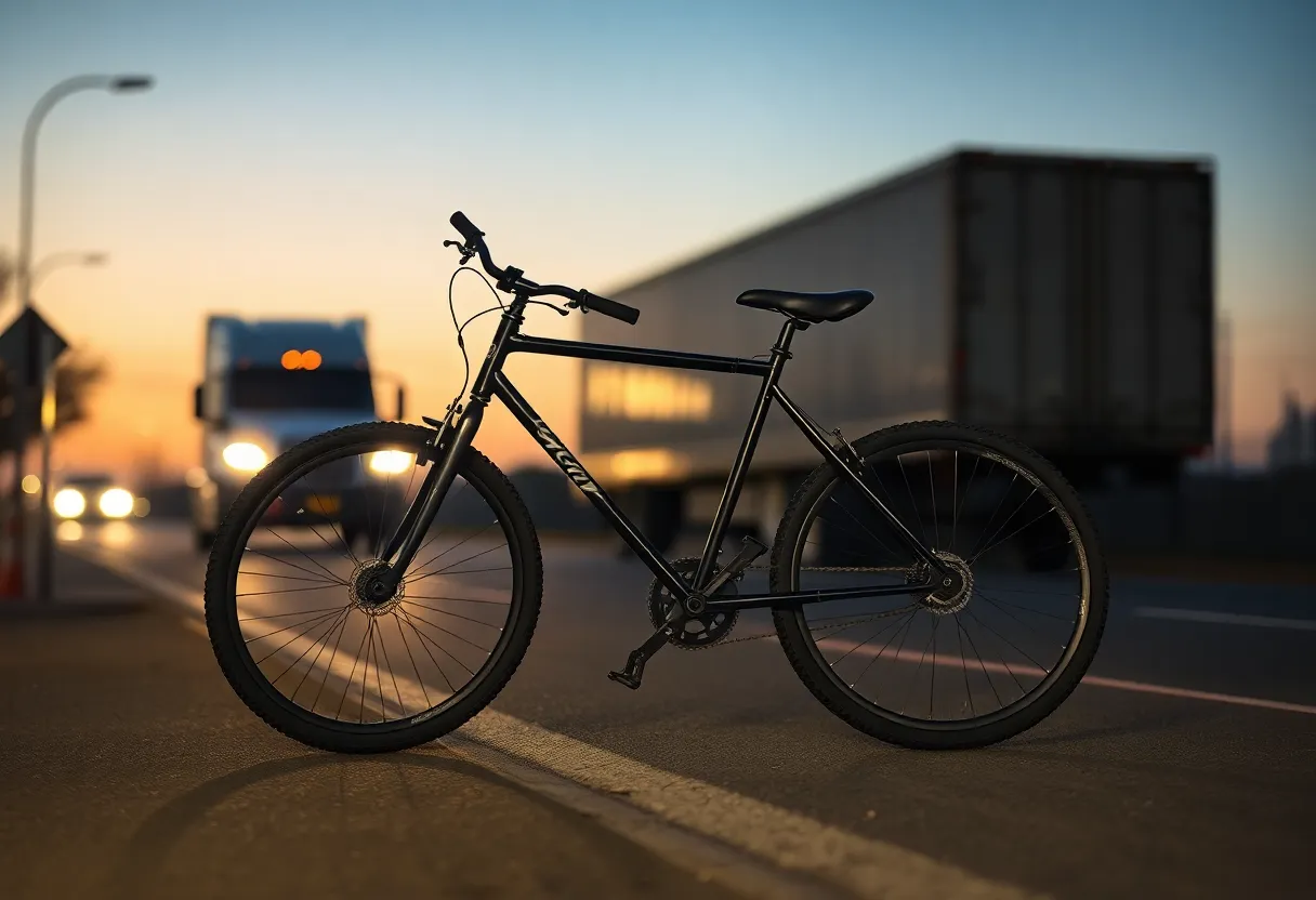 A bicycle left on a street at dusk, signifying a tragic accident.