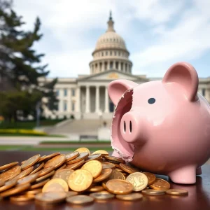 Illustration of California's budget crisis with broken piggy bank