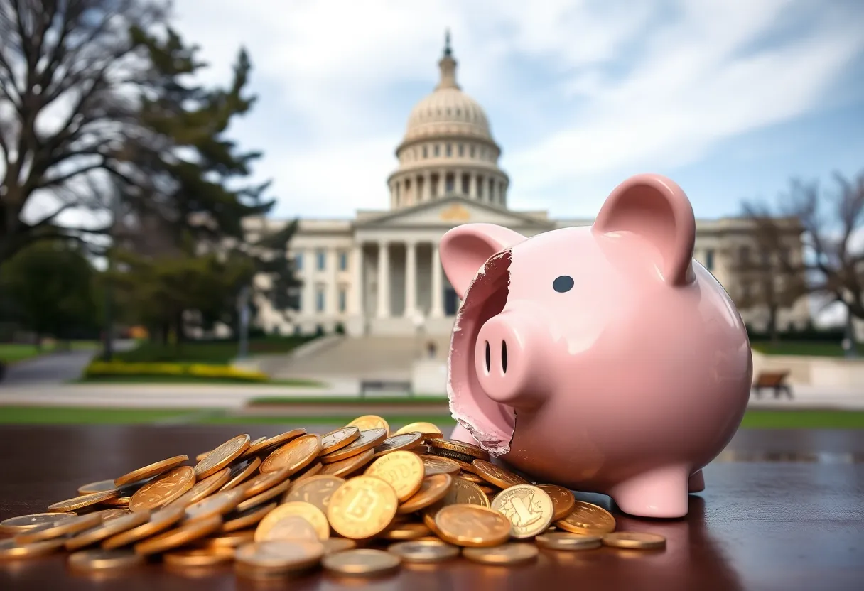 Illustration of California's budget crisis with broken piggy bank