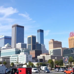 A busy film set in California showcasing the vibrant entertainment industry.