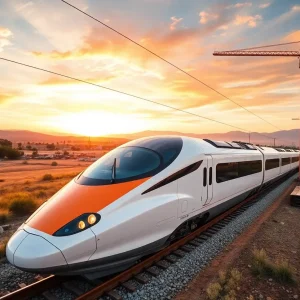 Rendering of a high-speed train in California