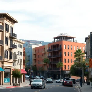 A street view of California highlighting the housing market and new businesses