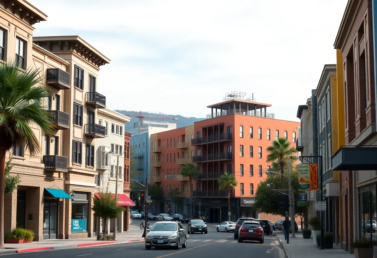 A street view of California highlighting the housing market and new businesses