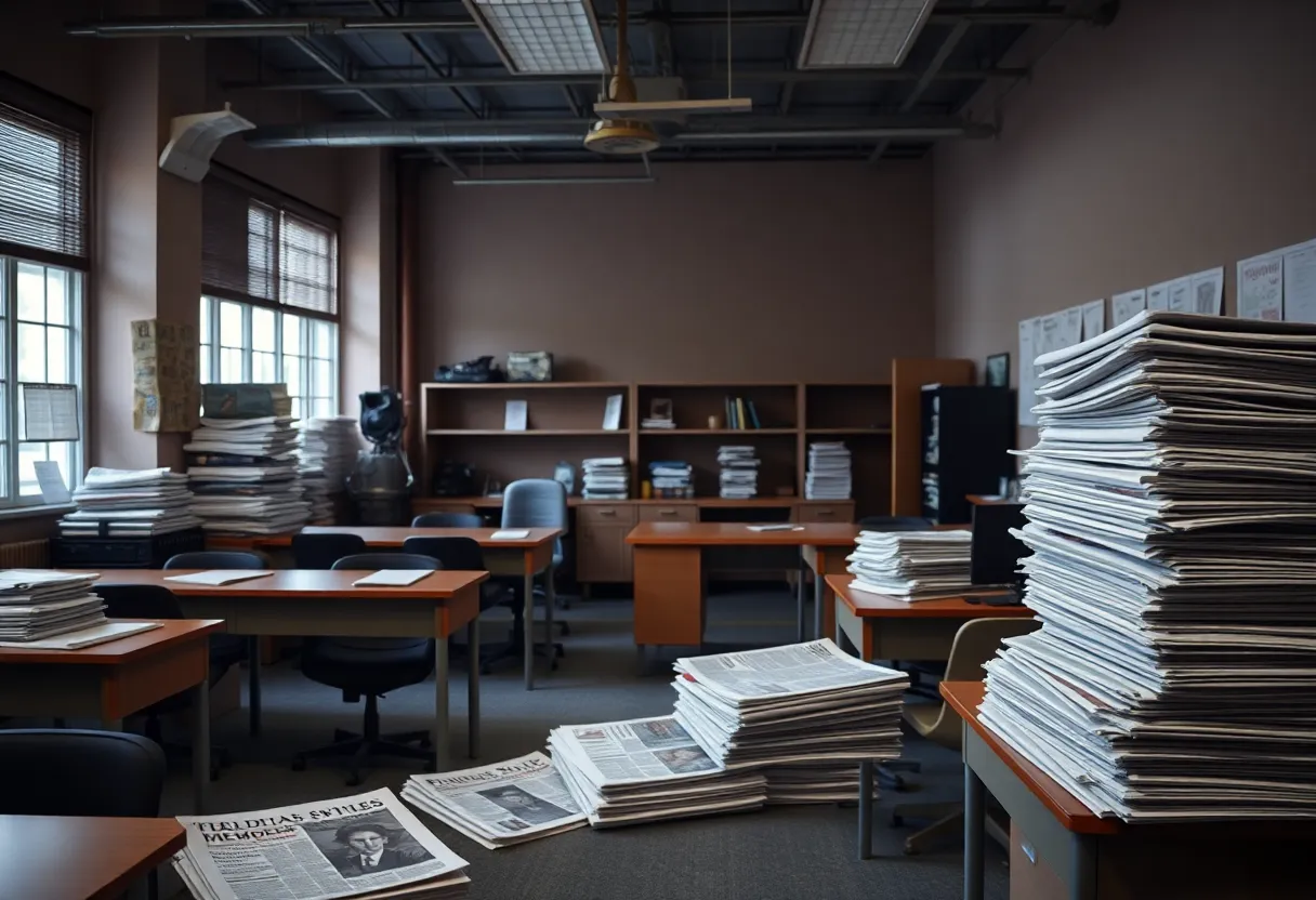 Representation of a newsroom facing financial difficulties