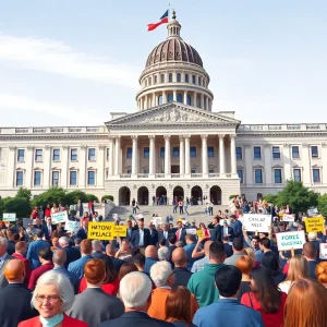 California State Capitol surrounded by advocacy groups representing lobbying efforts.