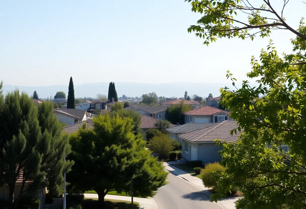 Sunny California neighborhood with homes