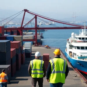 Port of California with cargo containers and ships