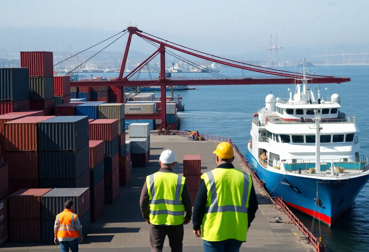 Port of California with cargo containers and ships