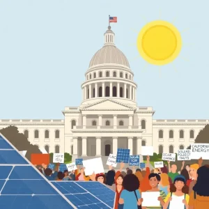 Protesters outside the California State Capitol advocating against solar bill AB 942