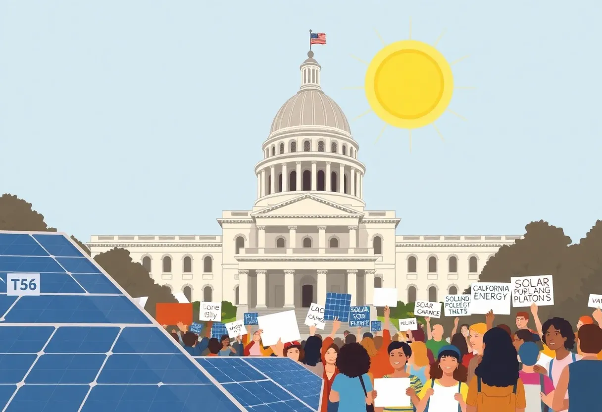 Protesters outside the California State Capitol advocating against solar bill AB 942