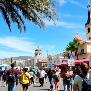 Hospitality workers advocating for wage increases in California's tourism sector.