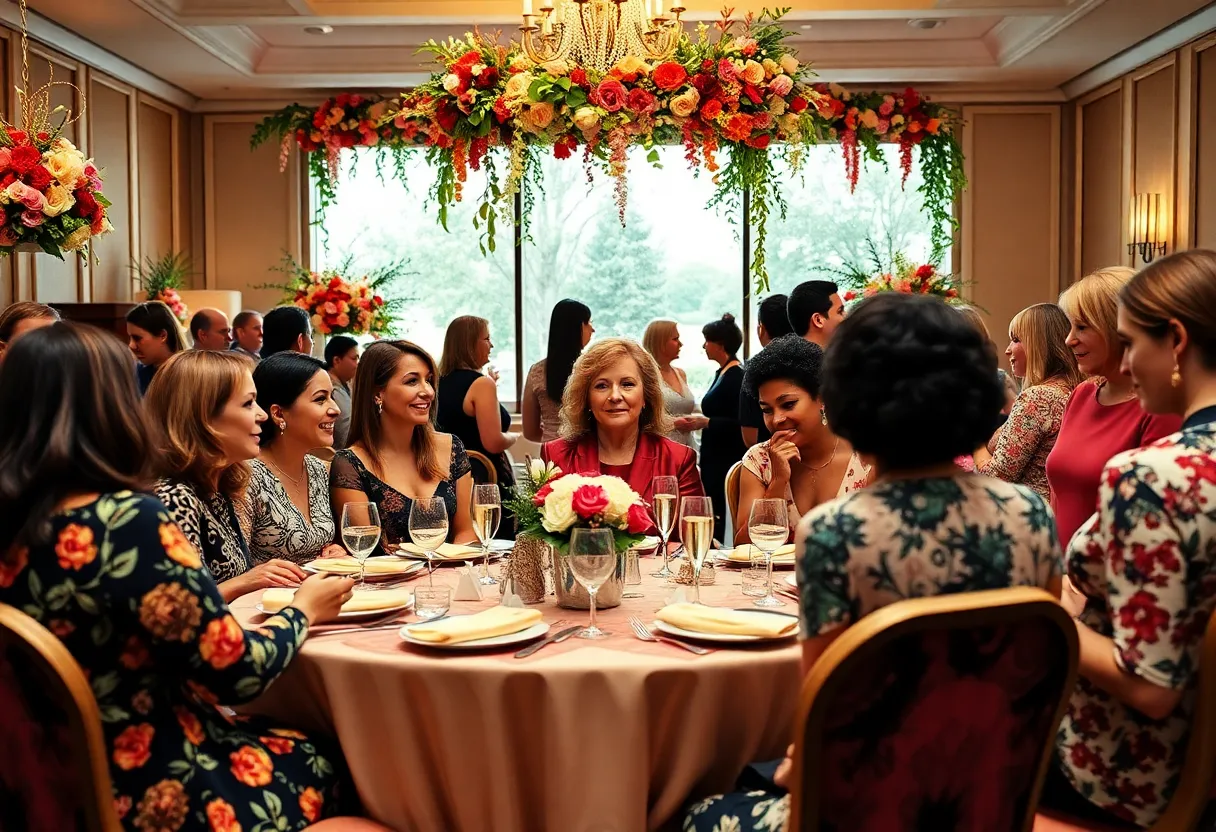 Women networking at a luncheon event in Costa Mesa