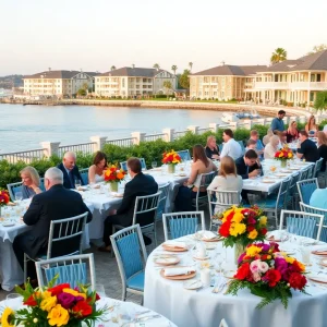 Brunch event at Balboa Bay Resort with attendees and decorations
