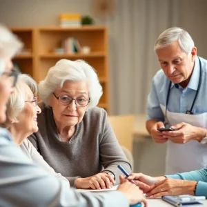 Elderly individuals receiving care in a community health setting.