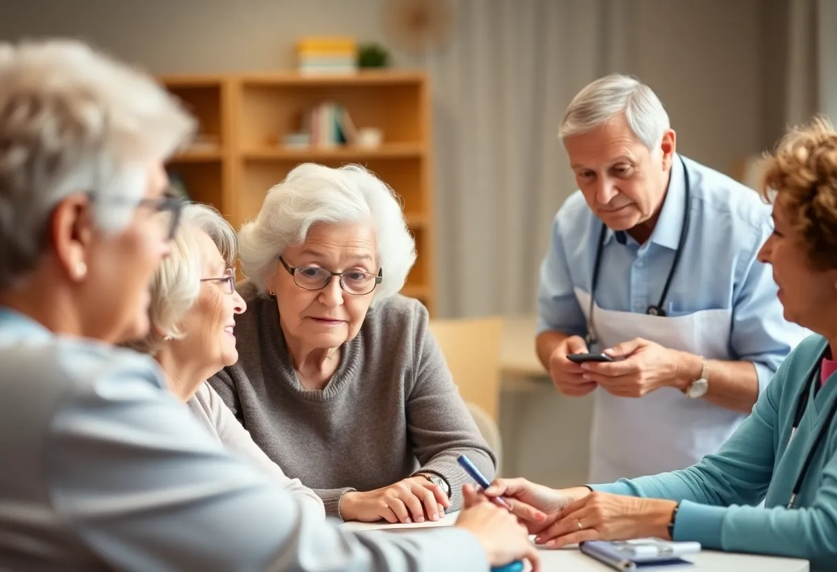 Elderly individuals receiving care in a community health setting.