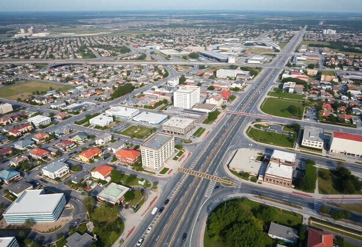 Aerial view of Costa Mesa, California, highlighting urban development and neighborhoods.