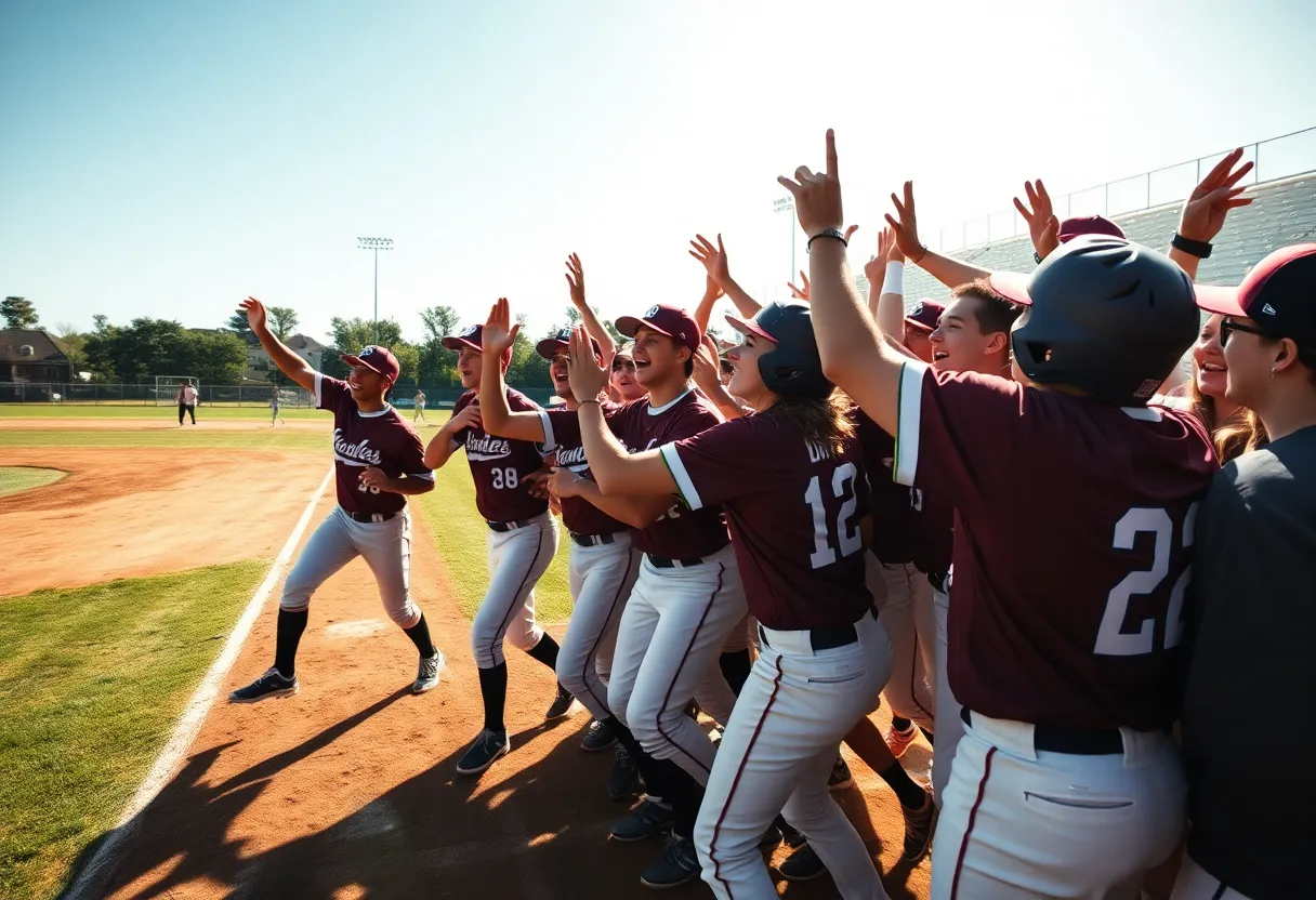 Costa Mesa High School baseball team celebrating victory