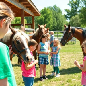 Children interacting with horses at the Ranch Community Center