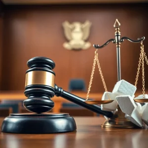 Courtroom scene symbolizing justice in drug trafficking