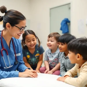 Healthcare professionals supporting children with Duchenne muscular dystrophy