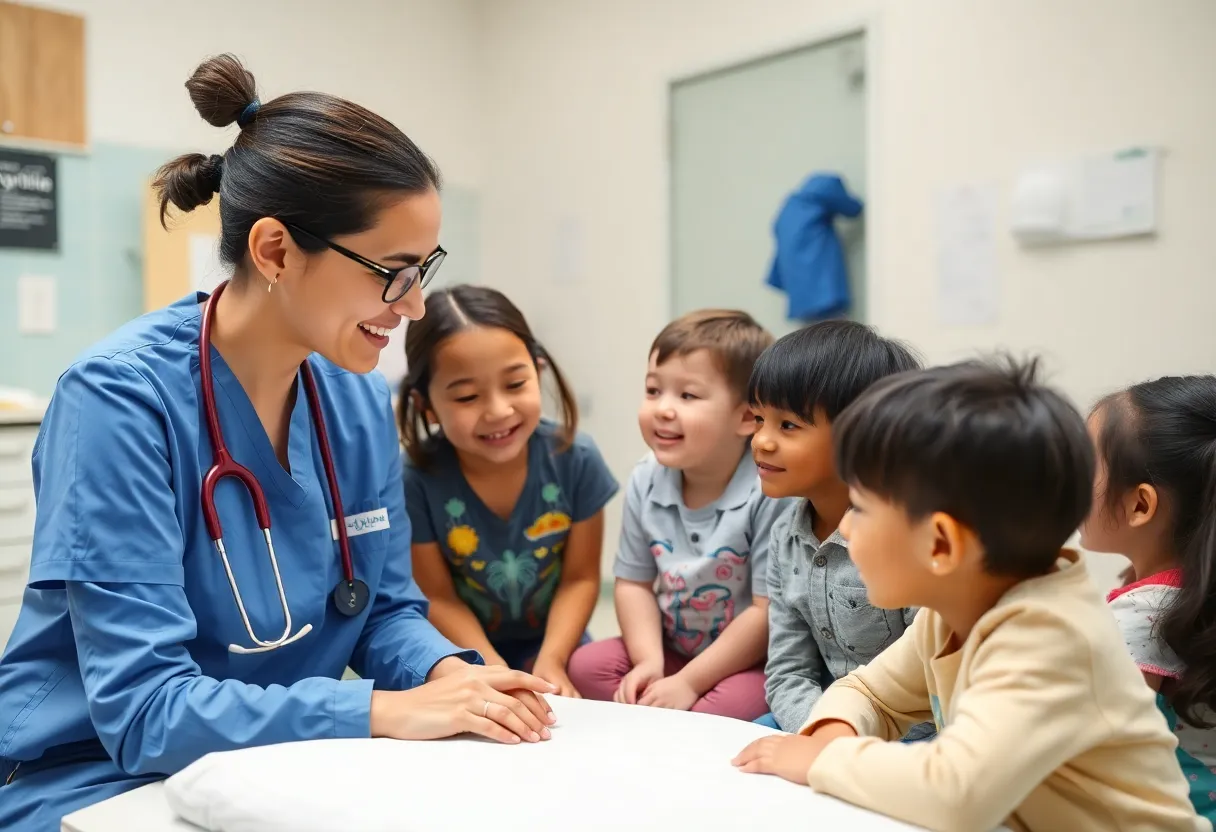 Healthcare professionals supporting children with Duchenne muscular dystrophy