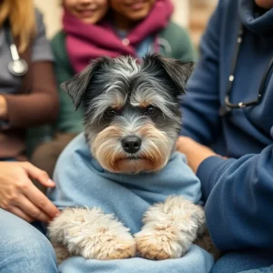 Dog recovering after an injury from a coyote attack