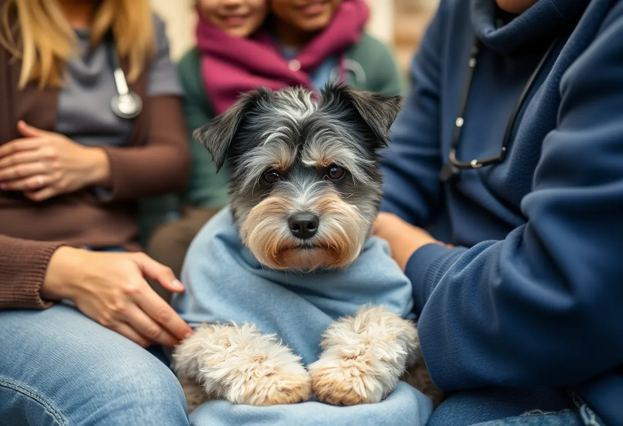 Dog recovering after an injury from a coyote attack