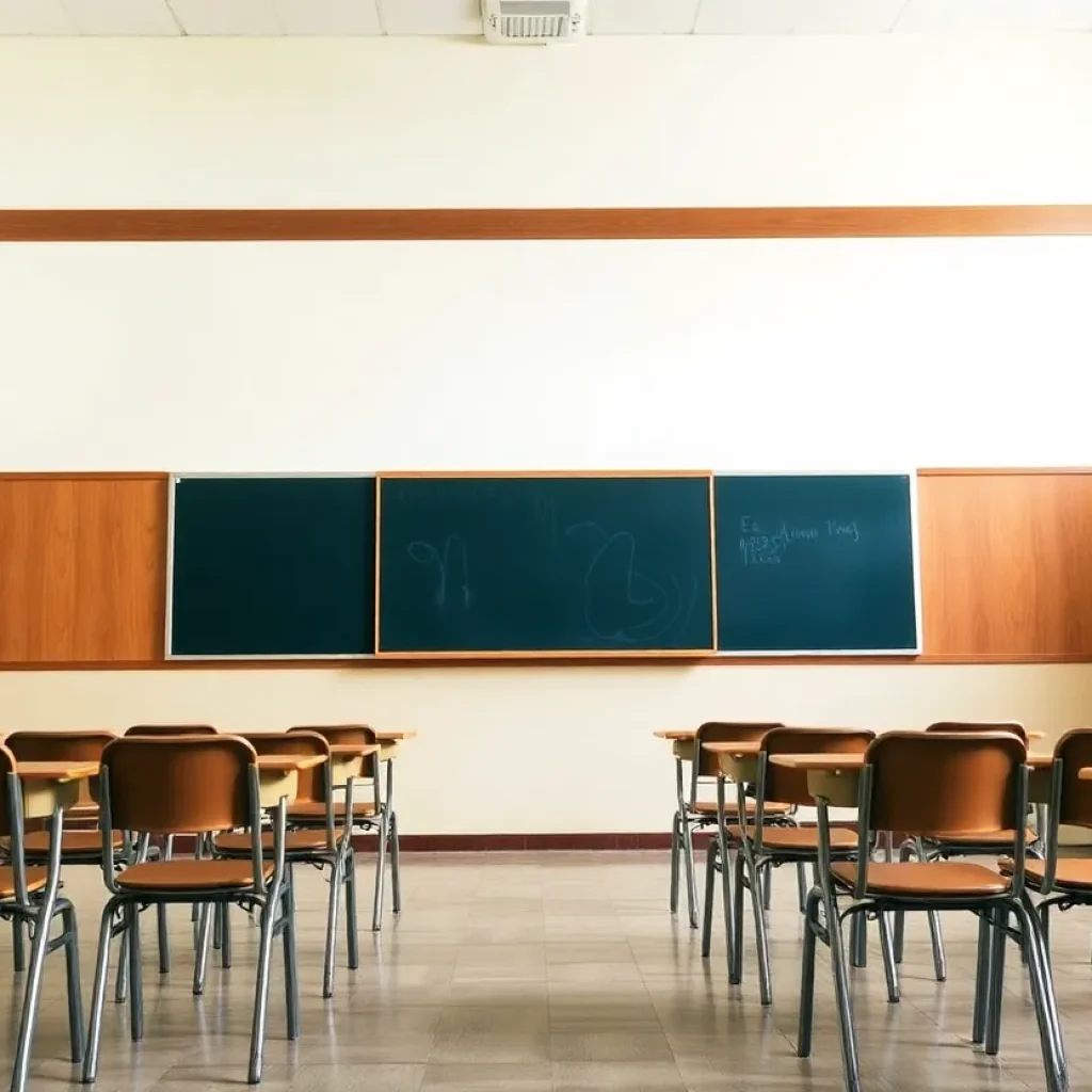 An empty classroom representing budget cuts in education