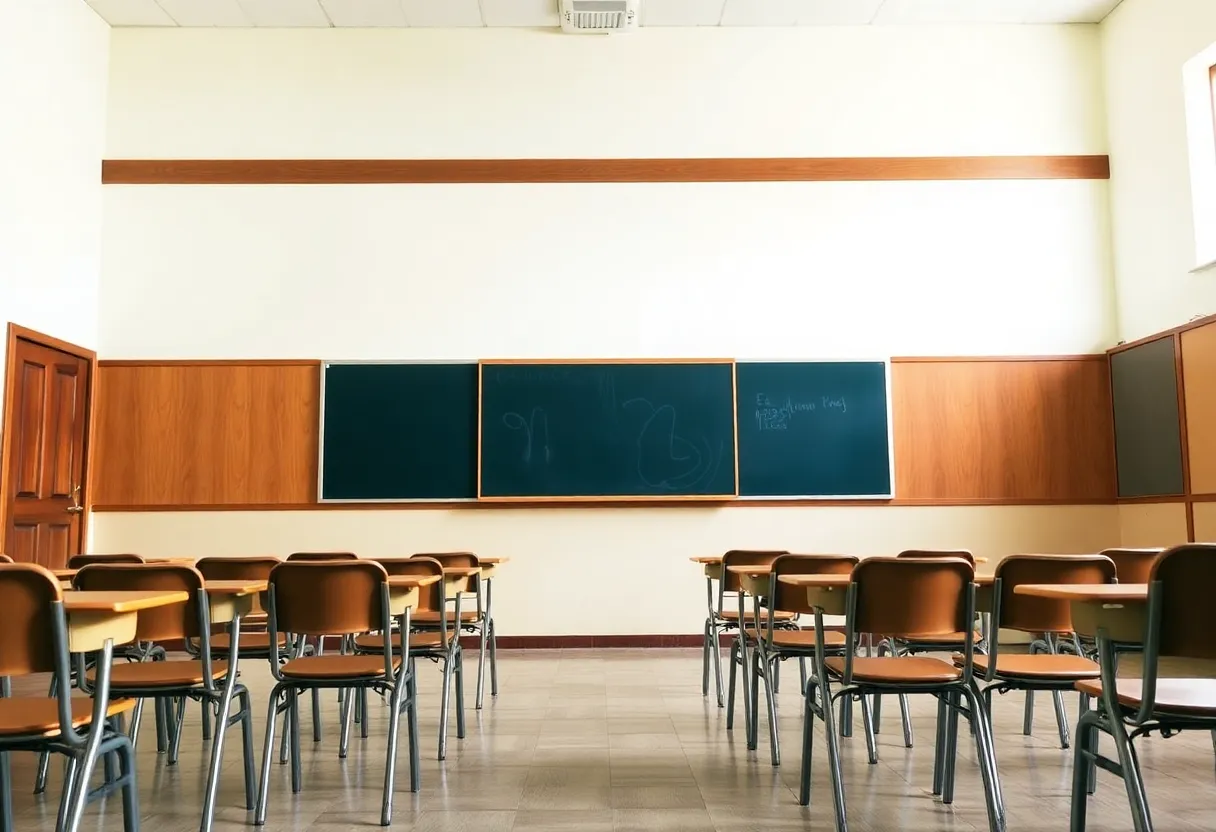 An empty classroom representing budget cuts in education