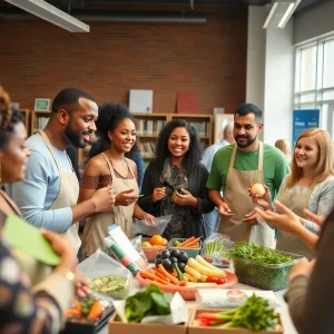 Community members participating in a healthy eating workshop at the library.