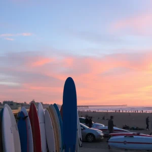 Scenic view of Huntington Beach with pier and oceanfront activities