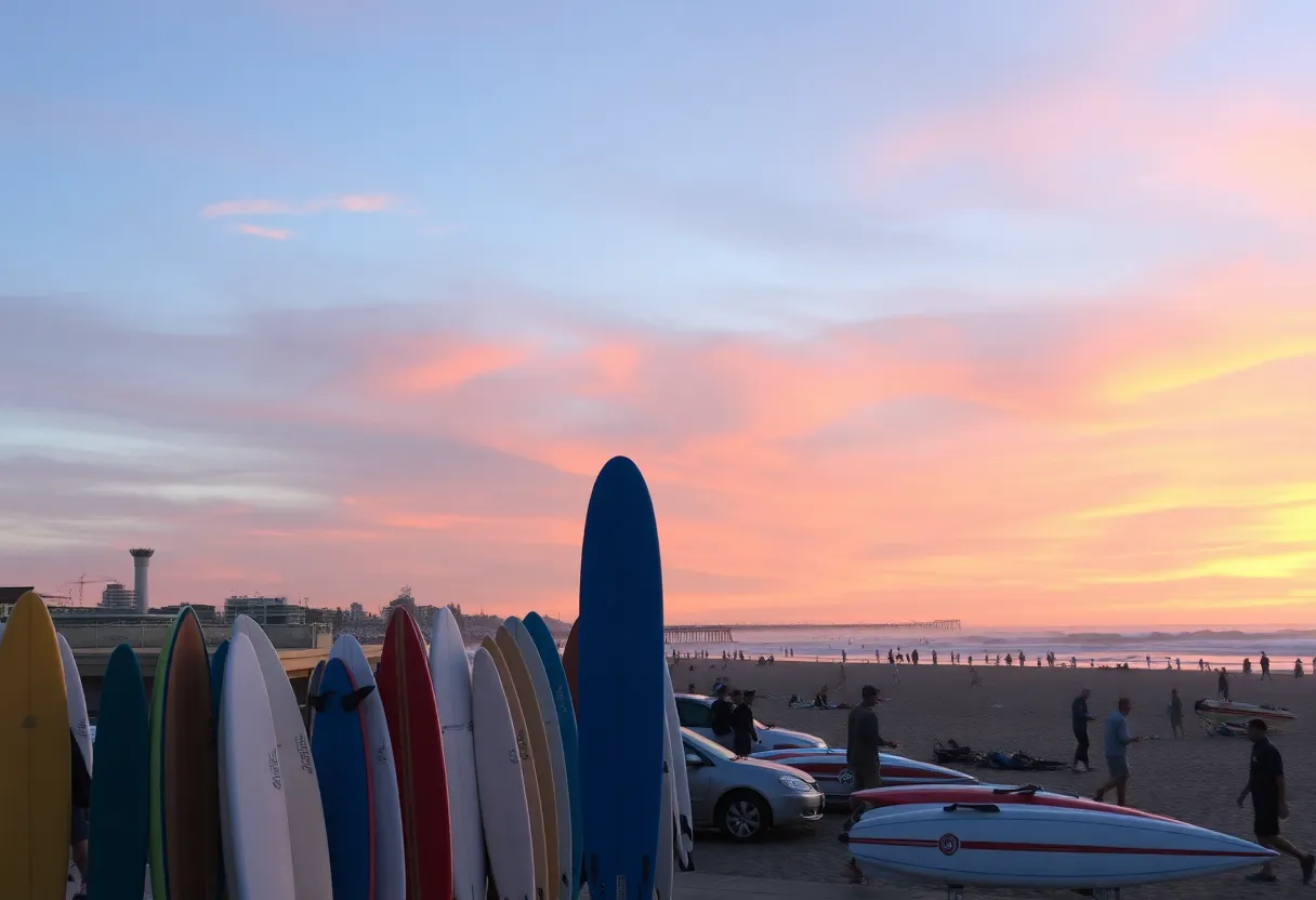 Scenic view of Huntington Beach with pier and oceanfront activities