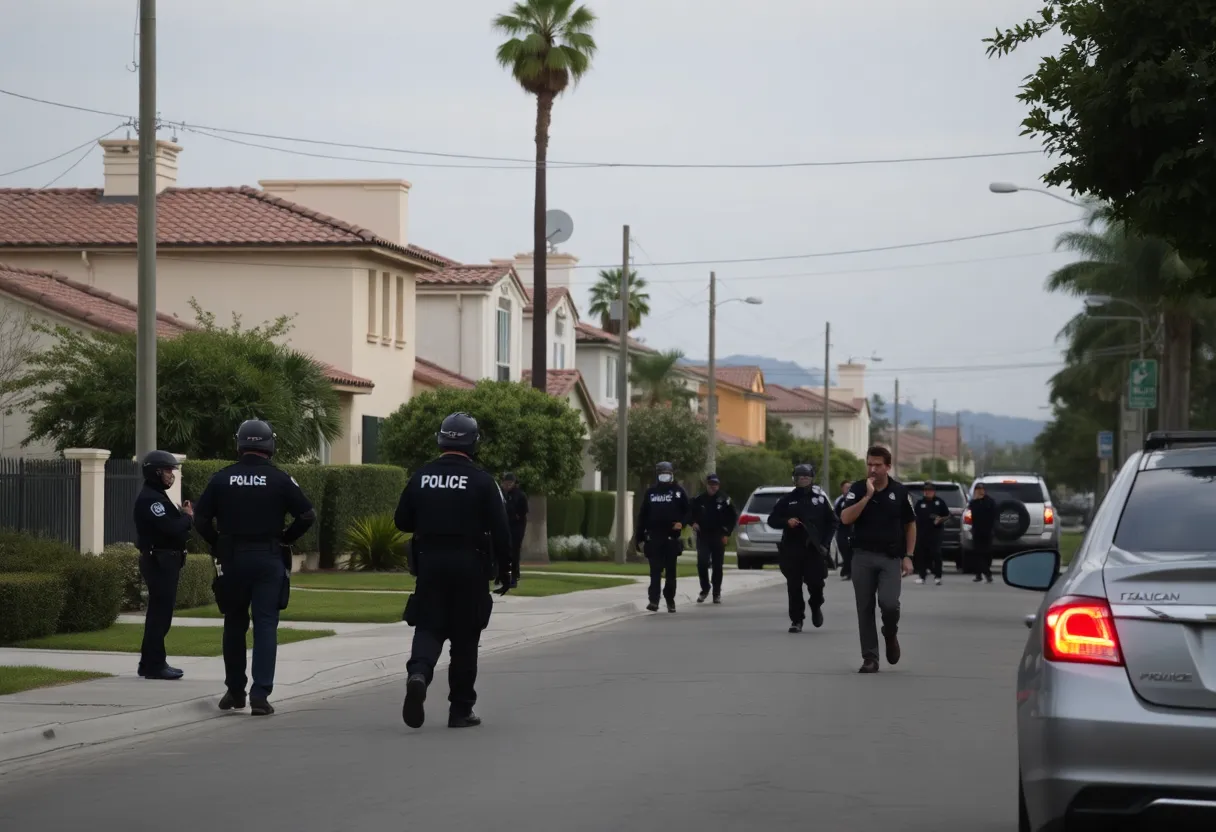 Police activity in an Irvine neighborhood during an ICE operation.