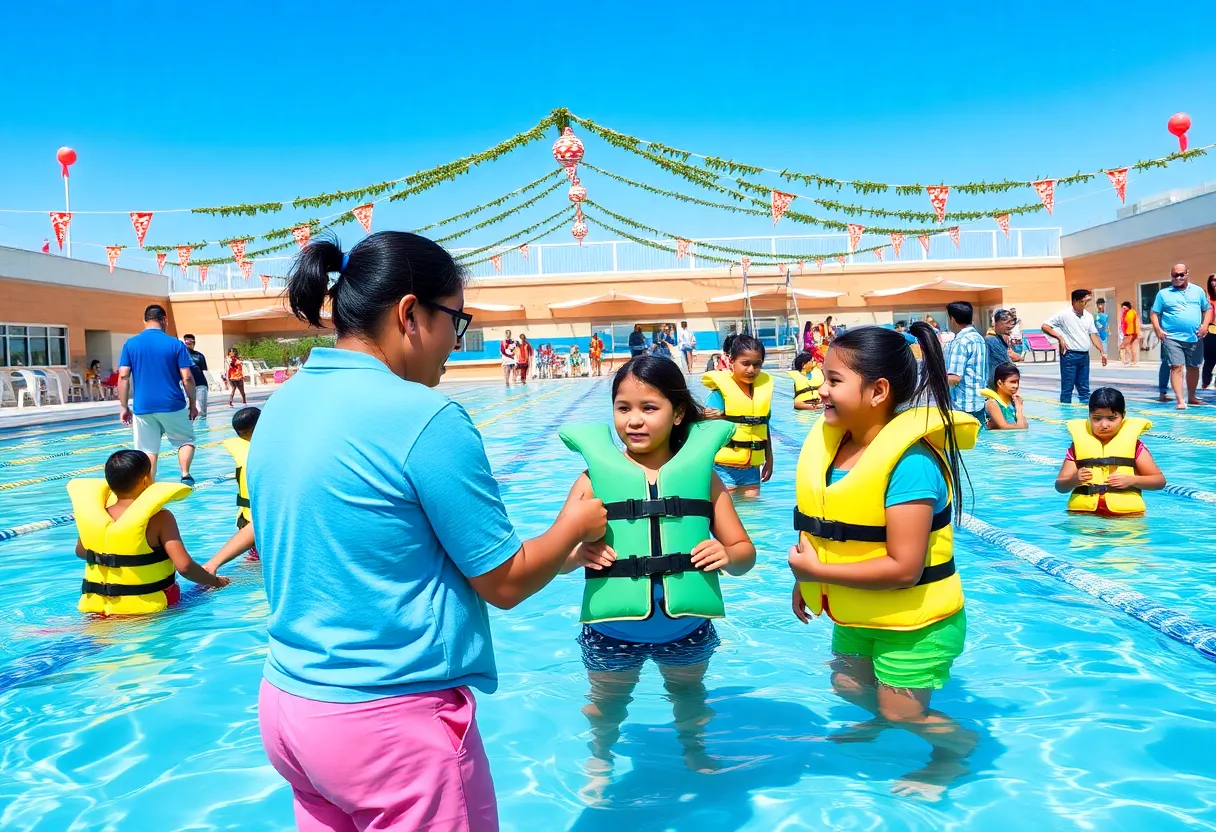 Families participating in the Floatie Exchange Program in Irvine