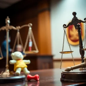 Courtroom scene representing child abuse justice